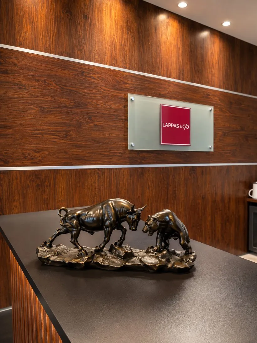 Bull and bear, reception desk — Lappas & Co, Limassol